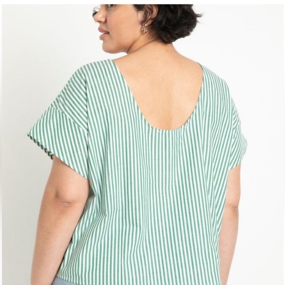 Eloquii Green and White Striped Cotton Top - Picture 3 of 11